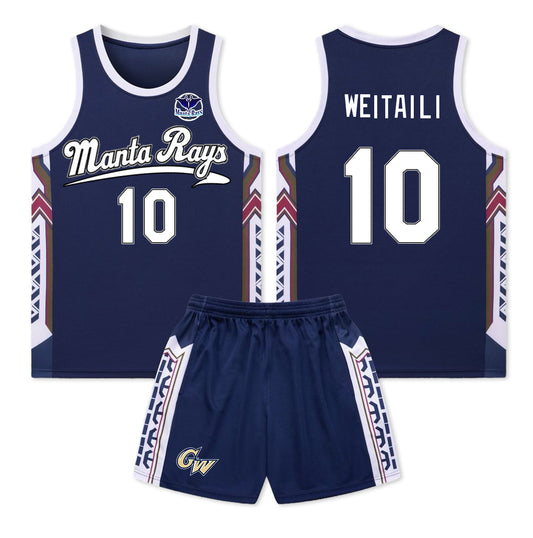 Custom Deep Blue Authentic Throwback Basketball Jersey set